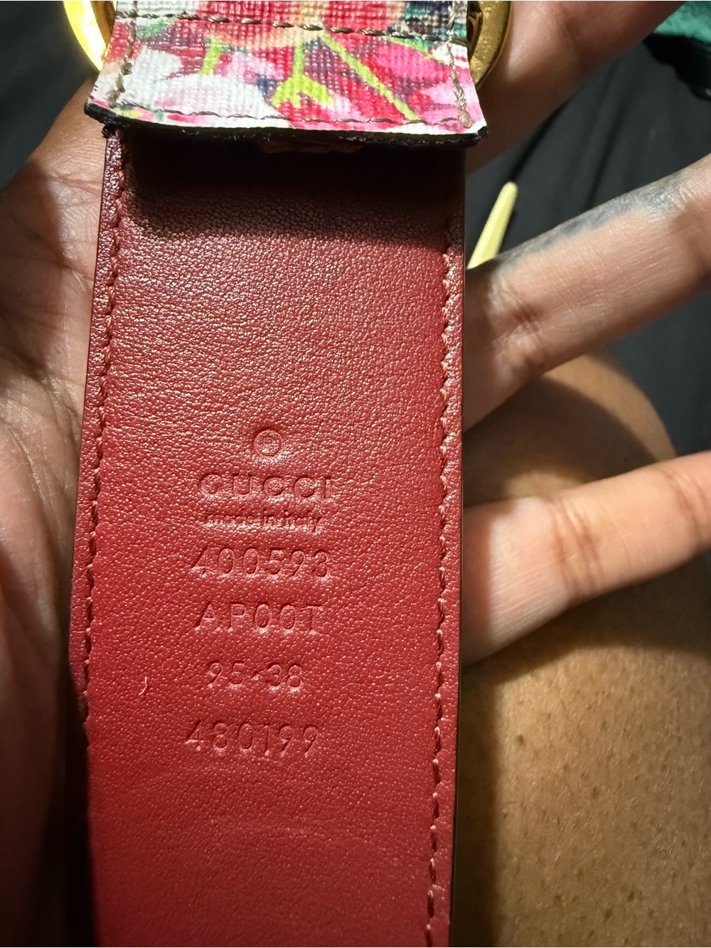Gucci Gold Logo Buckle Belt with Pink Floral Strap - Picture 5 of 5